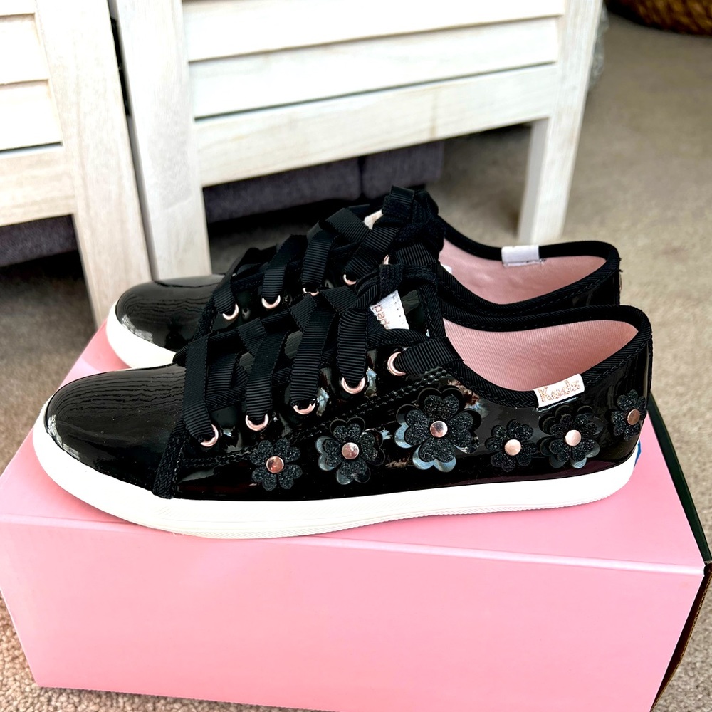 Kate Spade Girls Keds Kickstart Black Patent Size 2 NIB!